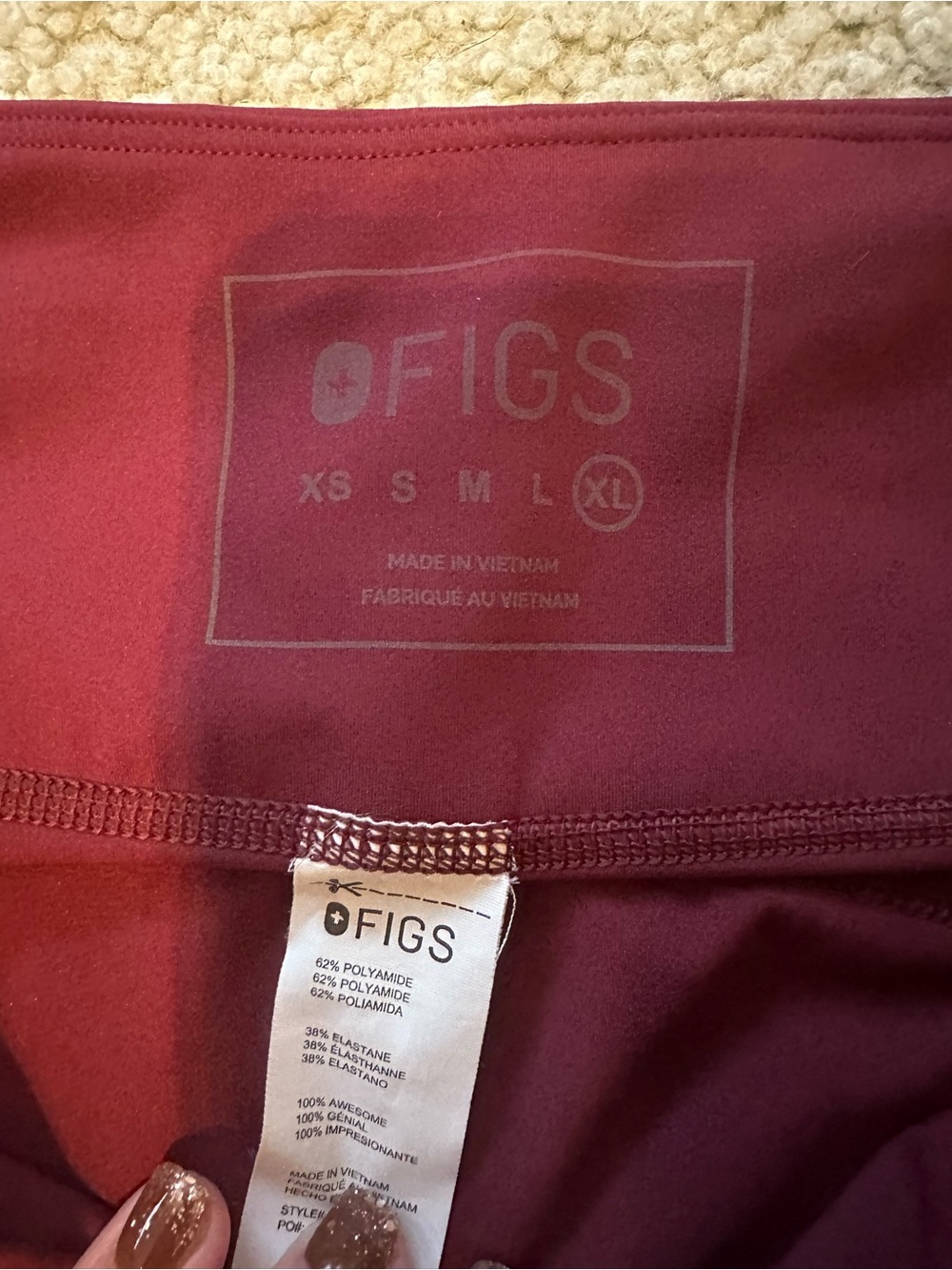 FIGS BURGUNDY High-waisted Seville Scrub Pants- SIZE XL - Picture 3 of 5